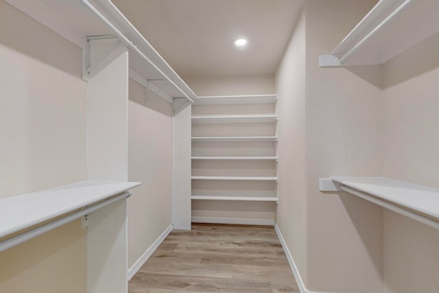 spacious closet featuring light hardwood / wood-style flooring