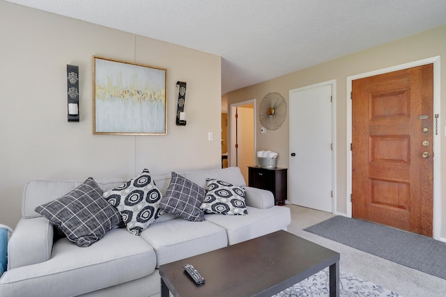 living room with a textured ceiling