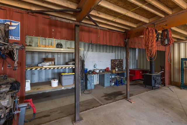 basement with a workshop area