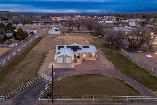 view of aerial view at dusk