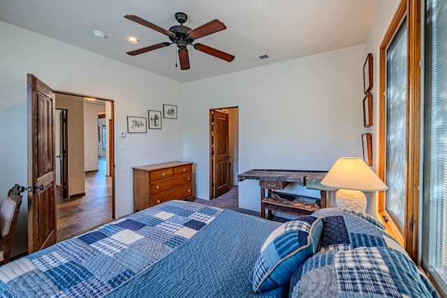 bedroom featuring ceiling fan