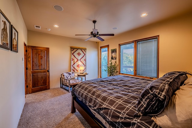 bedroom featuring carpet flooring and ceiling fan