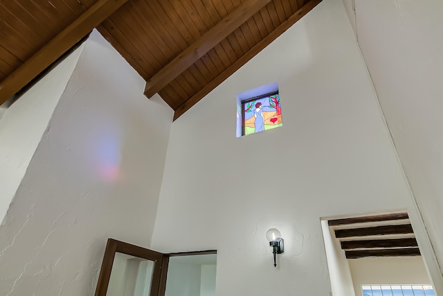 room details with beamed ceiling and wooden ceiling