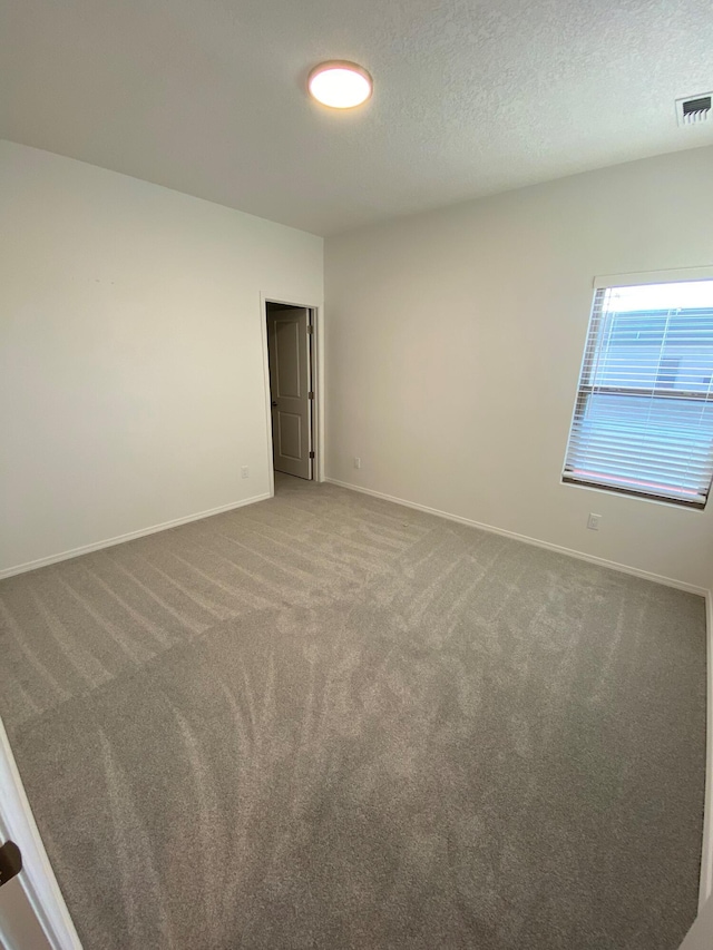 spare room featuring carpet flooring and a textured ceiling