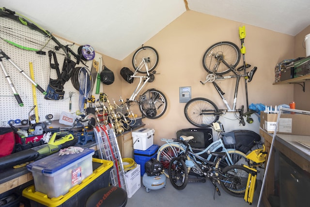 garage featuring a workshop area