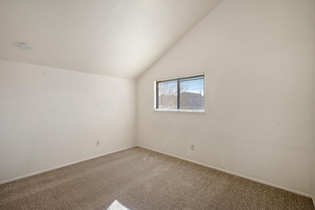 empty room with carpet flooring and lofted ceiling