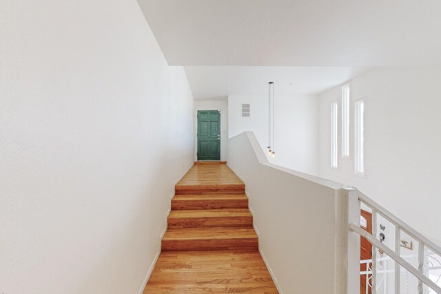 staircase featuring hardwood / wood-style floors