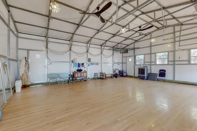 garage with ceiling fan