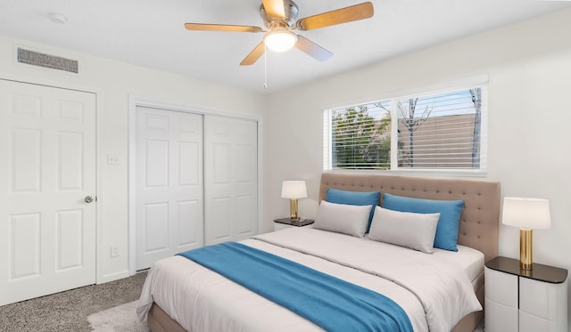 bedroom featuring carpet and ceiling fan