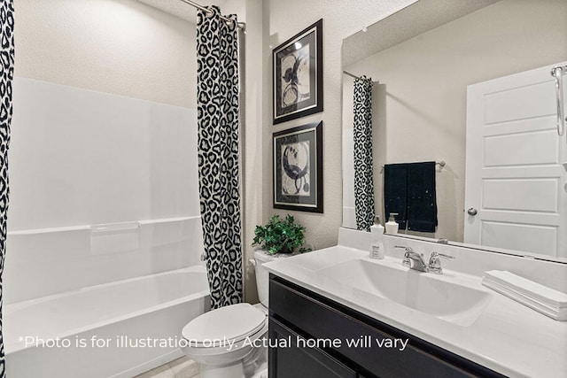 full bathroom featuring vanity, toilet, and shower / tub combo with curtain