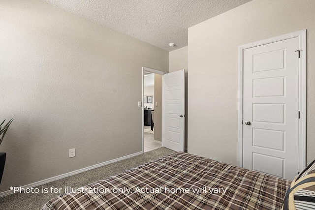 unfurnished bedroom with a textured ceiling and light carpet