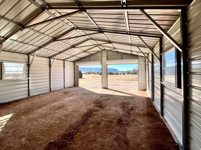 garage with a rural view