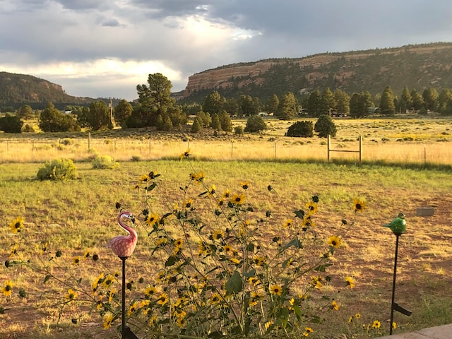 view of mountain feature with a rural view