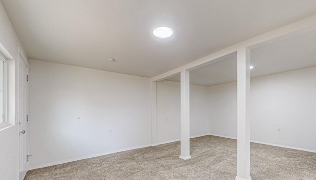 basement with light colored carpet