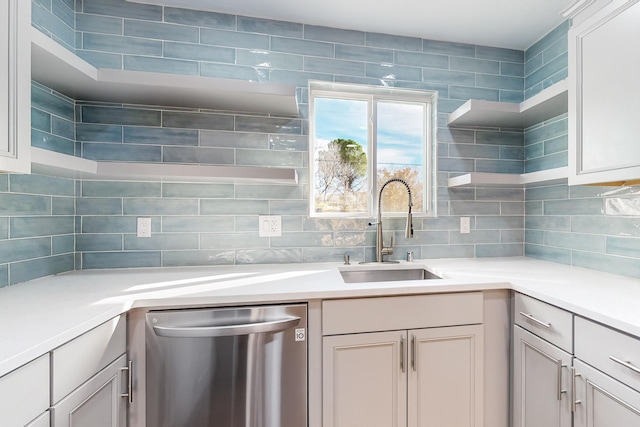 kitchen featuring dishwasher, decorative backsplash, and sink