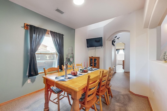 view of carpeted dining room