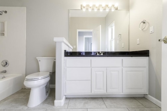 full bathroom with tile patterned flooring, shower / tub combination, vanity, and toilet