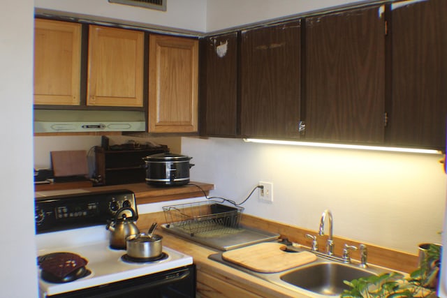 kitchen featuring white range with electric cooktop and sink