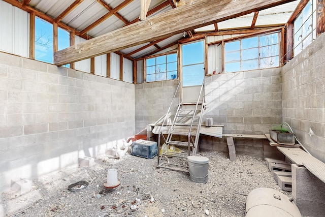 6284 State Highway 55, Mountainair, NM 87036 - misc room featuring concrete block wall and lofted ceiling