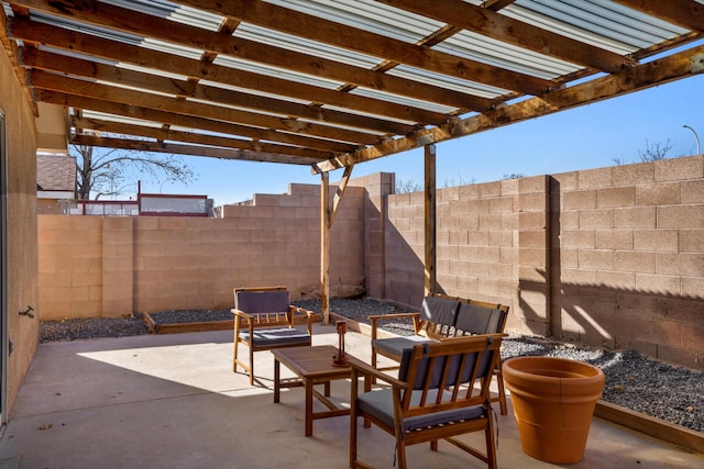 view of patio / terrace featuring a pergola