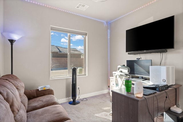 view of carpeted home office