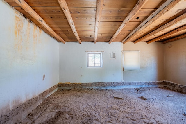 spare room with beam ceiling and wooden ceiling