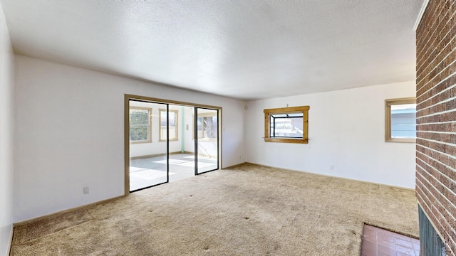 carpeted spare room with a wealth of natural light and a textured ceiling