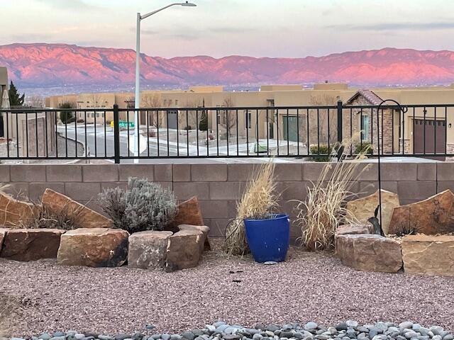 exterior space featuring a mountain view