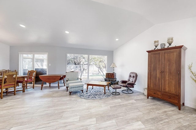 living room with lofted ceiling