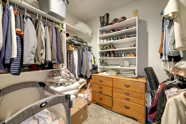 spacious closet with light colored carpet