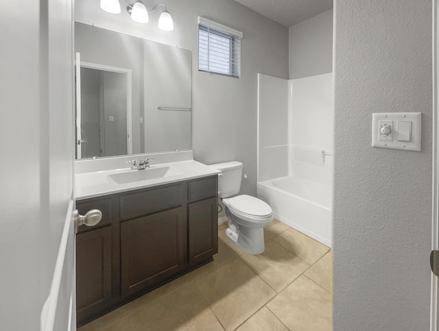 full bathroom with tile patterned flooring, vanity, toilet, and  shower combination