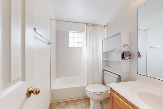 full bathroom featuring tile patterned floors, vanity, toilet, and shower / tub combo