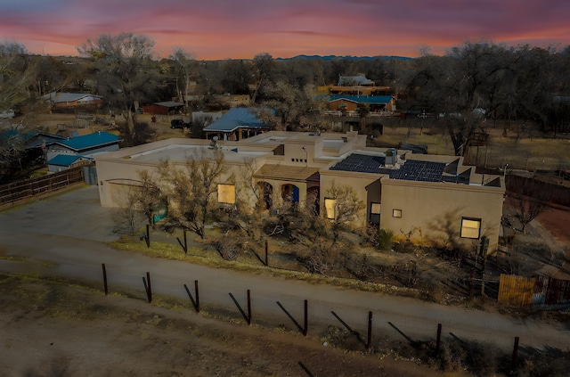 view of aerial view at dusk