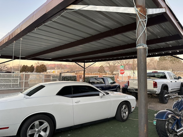 parking at dusk with a carport