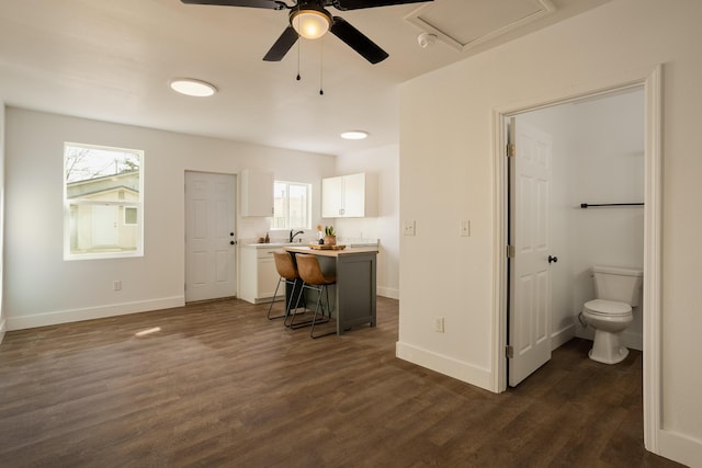 interior space with dark hardwood / wood-style floors, ceiling fan, and a wealth of natural light