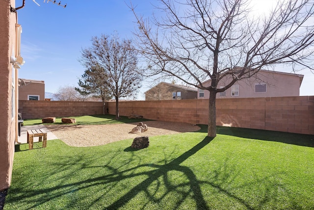 view of yard with a fenced backyard