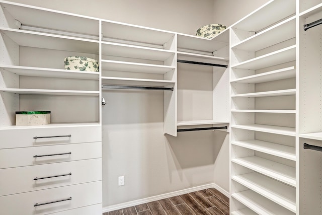 walk in closet featuring wood tiled floor