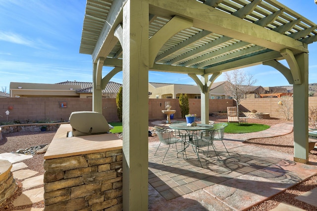 view of patio with a fenced backyard and a pergola