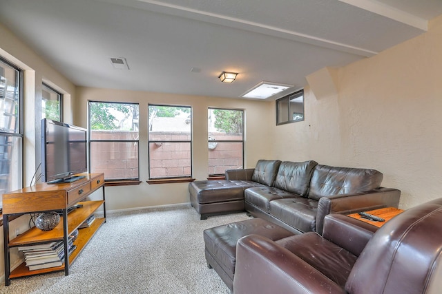 carpeted living room featuring a healthy amount of sunlight