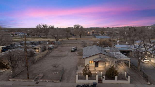 view of aerial view at dusk