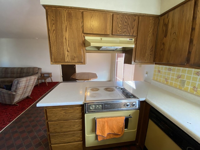 kitchen featuring kitchen peninsula, dishwasher, and stove