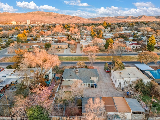 drone / aerial view featuring a mountain view