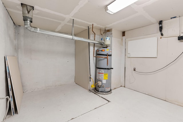 basement with strapped water heater