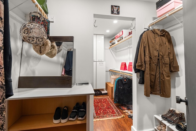 mudroom with wood-type flooring