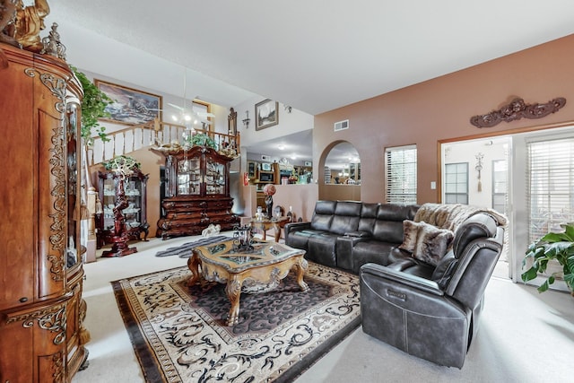 living room with carpet flooring