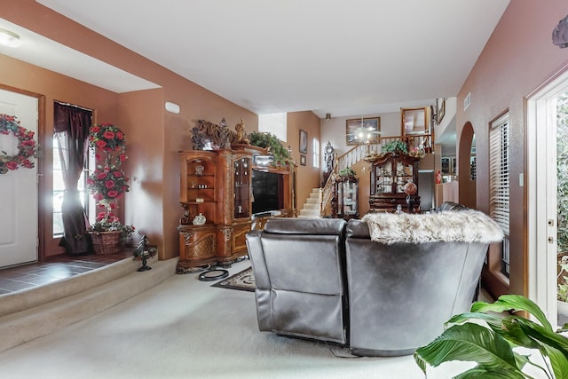 living room featuring carpet flooring