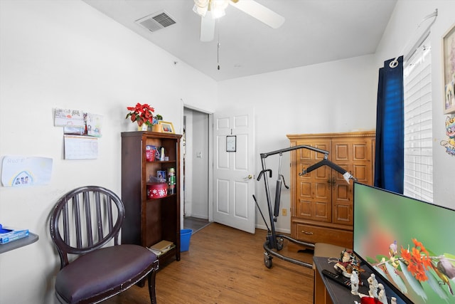 interior space featuring light hardwood / wood-style flooring and ceiling fan