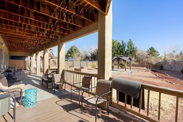 wooden deck with a gazebo