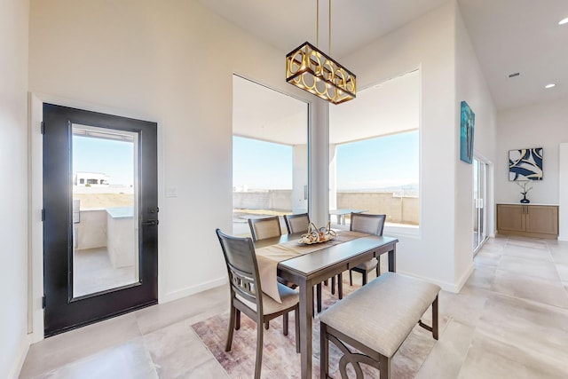 dining room with a chandelier