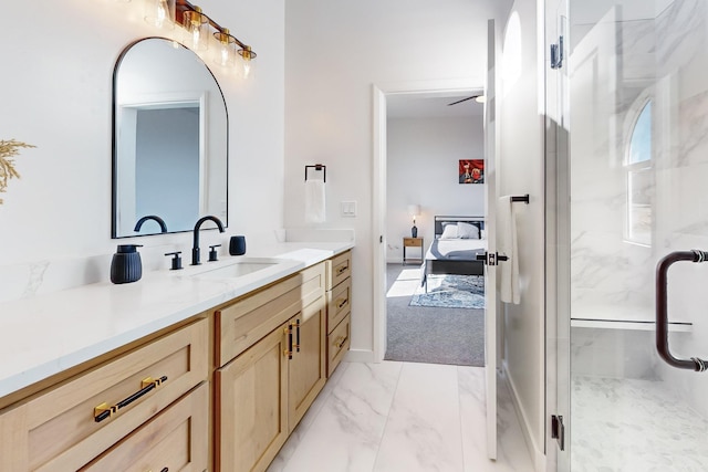 bathroom featuring vanity and walk in shower